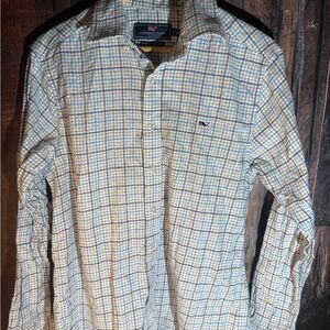 Vineyard Vines Yellow and Blue Checkered Shirt